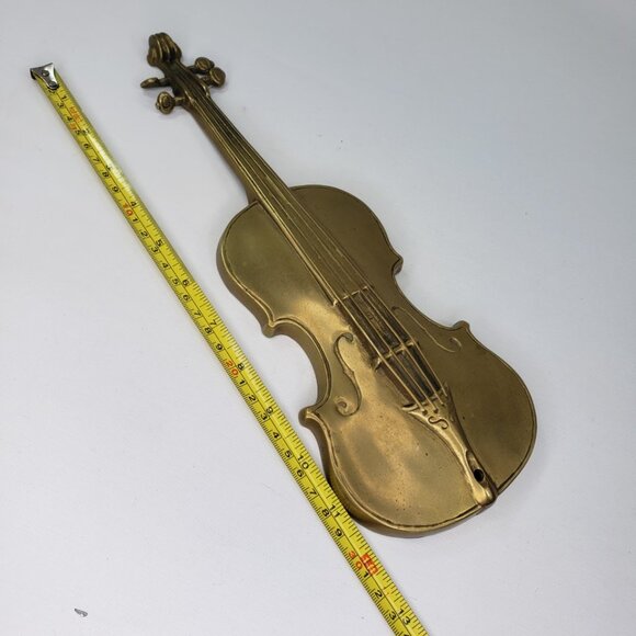 RARE Vintage Solid Brass Violin Sculpture Wall Hanging Decor Andrea by Sadek 12" - Picture 7 of 8